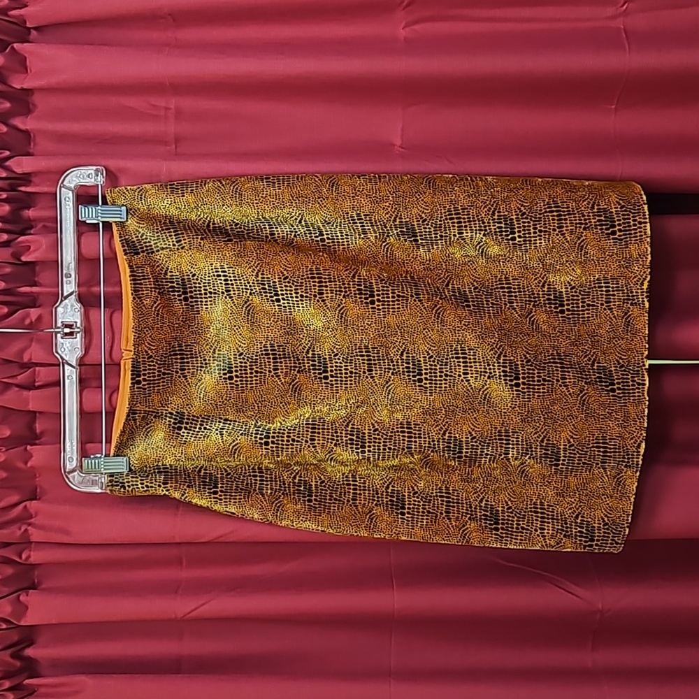 Vintage Orange Velour Snake Print High Waist Skirt